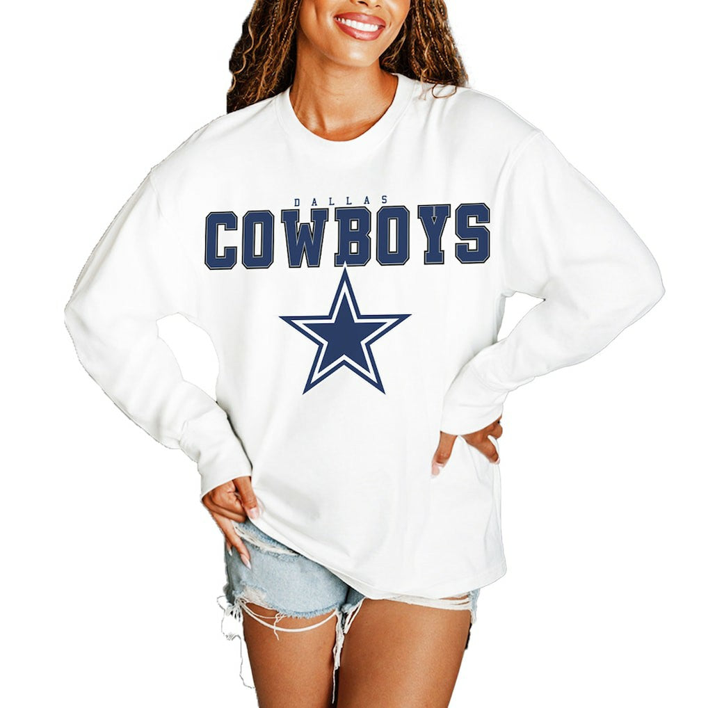 Dallas Cowboys Gameday Couture Women's Big Goals Oversized Long Sleeve T-Shirt - White - NFL