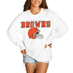 Cleveland Browns Gameday Couture Women's Big Goals Oversized Long Sleeve T-Shirt - White - NFL