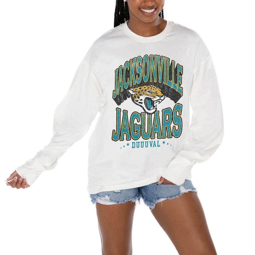 Jacksonville Jaguars Gameday Couture Women's Time Out Oversized Long Sleeve T-Shirt - White - NFL