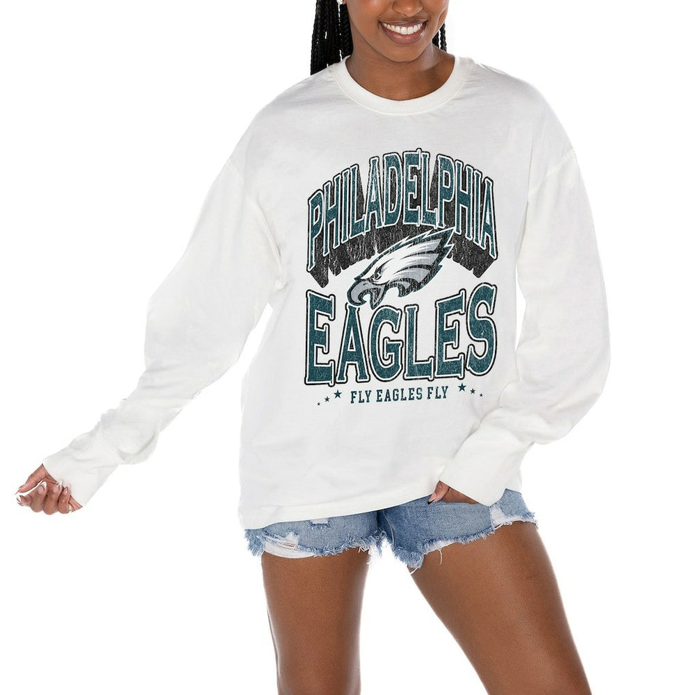 Philadelphia Eagles Gameday Couture Women's Time Out Oversized Long Sleeve T-Shirt - White - NFL