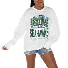 Seattle Seahawks Gameday Couture Women's Time Out Oversized Long Sleeve T-Shirt - White - NFL