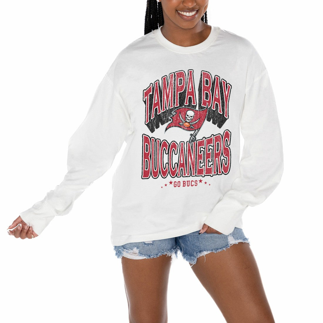 Tampa Bay Buccaneers Gameday Couture Women's Time Out Oversized Long Sleeve T-Shirt - White - NFL