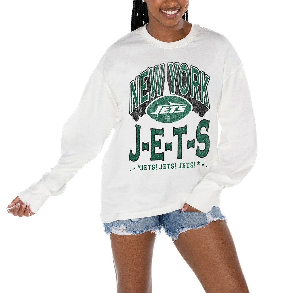 New York Jets Gameday Couture Women's Time Out Oversized Long Sleeve T-Shirt - White - NFL