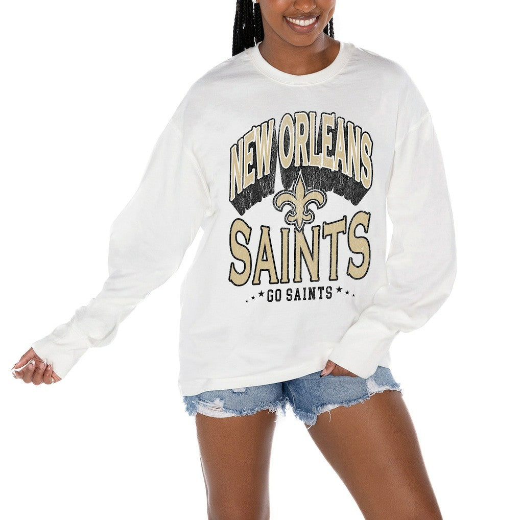 New Orleans Saints Gameday Couture Women's Time Out Oversized Long Sleeve T-Shirt - White - NFL