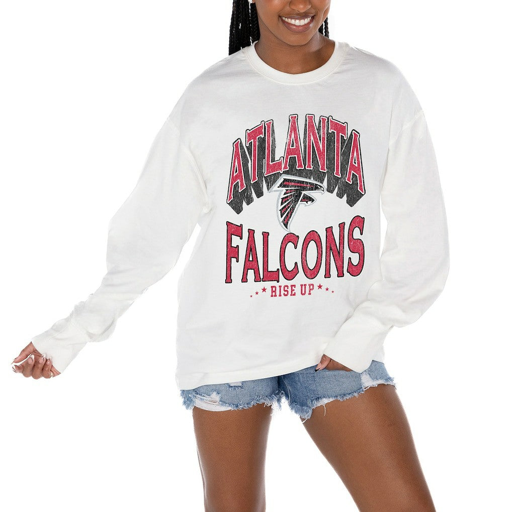 Atlanta Falcons Gameday Couture Women's Time Out Oversized Long Sleeve T-Shirt - White - NFL