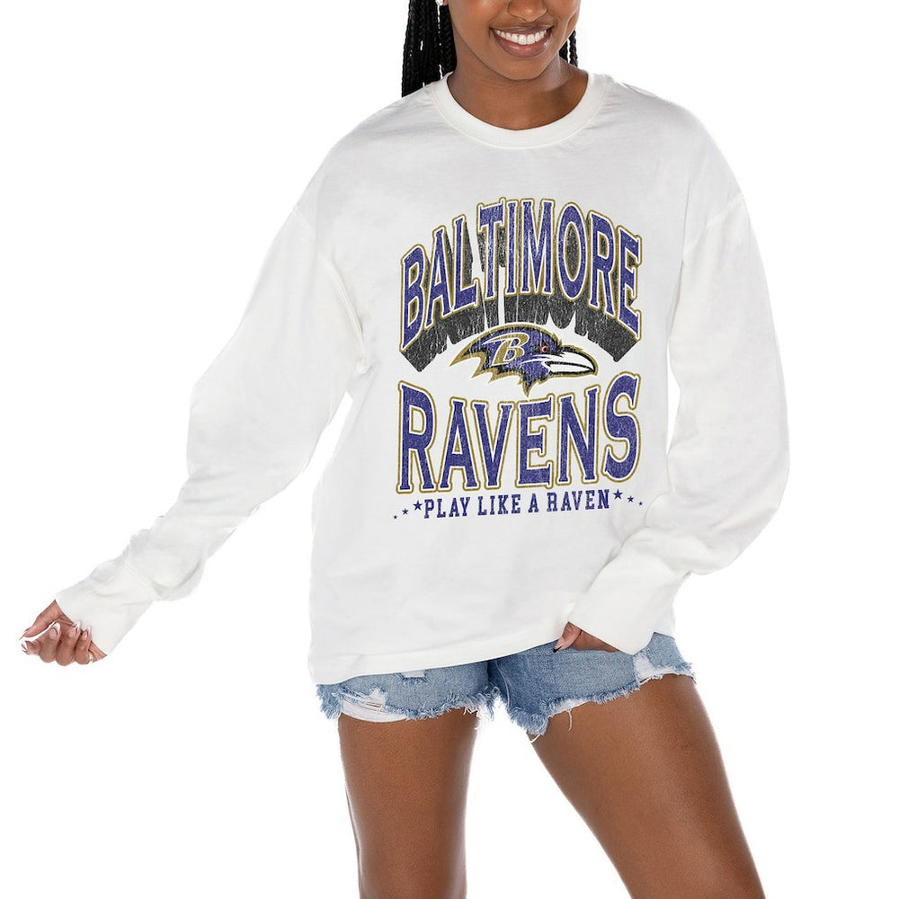 Baltimore Ravens Gameday Couture Women's Time Out Oversized Long Sleeve T-Shirt - White - NFL