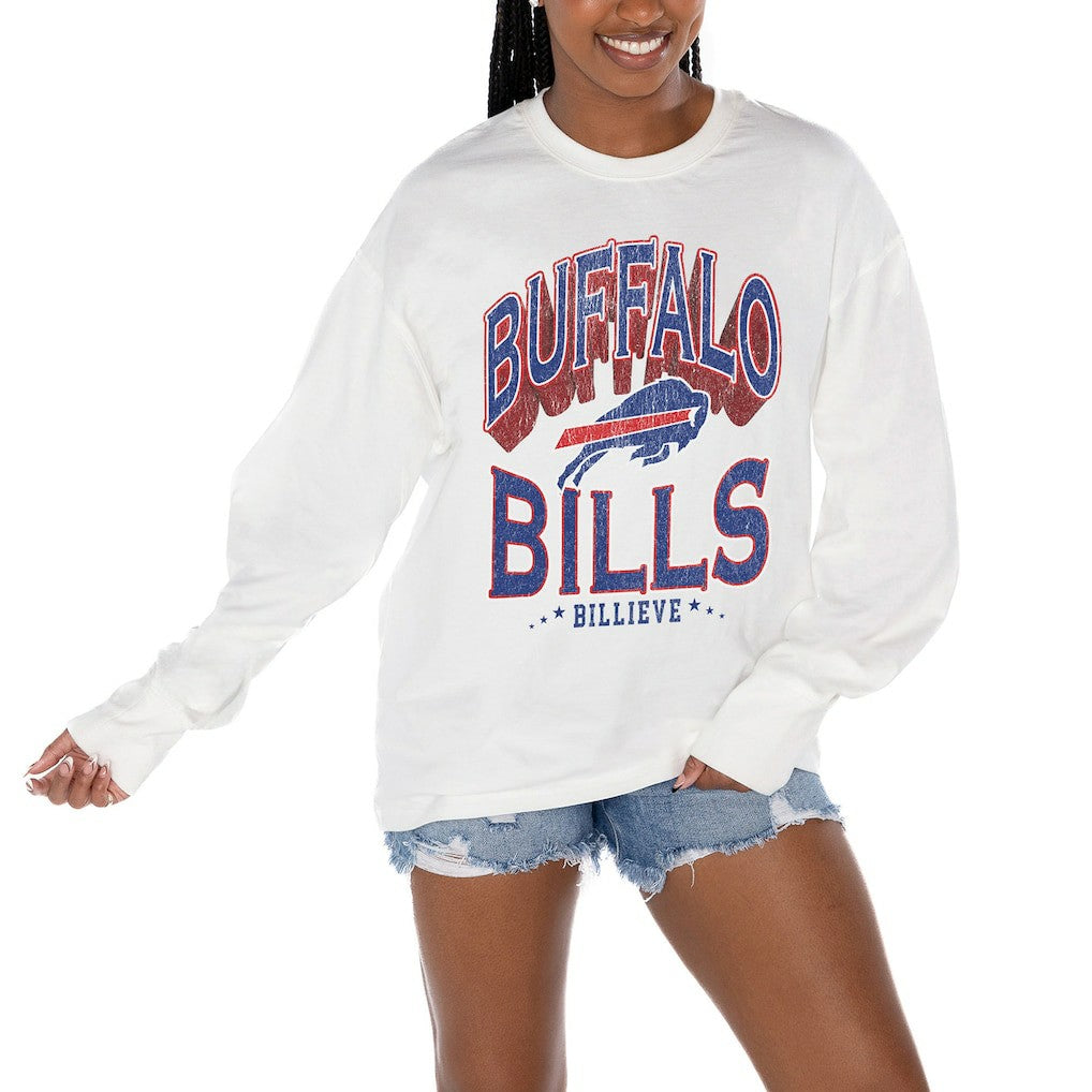 Buffalo Bills Gameday Couture Women's Time Out Oversized Long Sleeve T-Shirt - White - NFL
