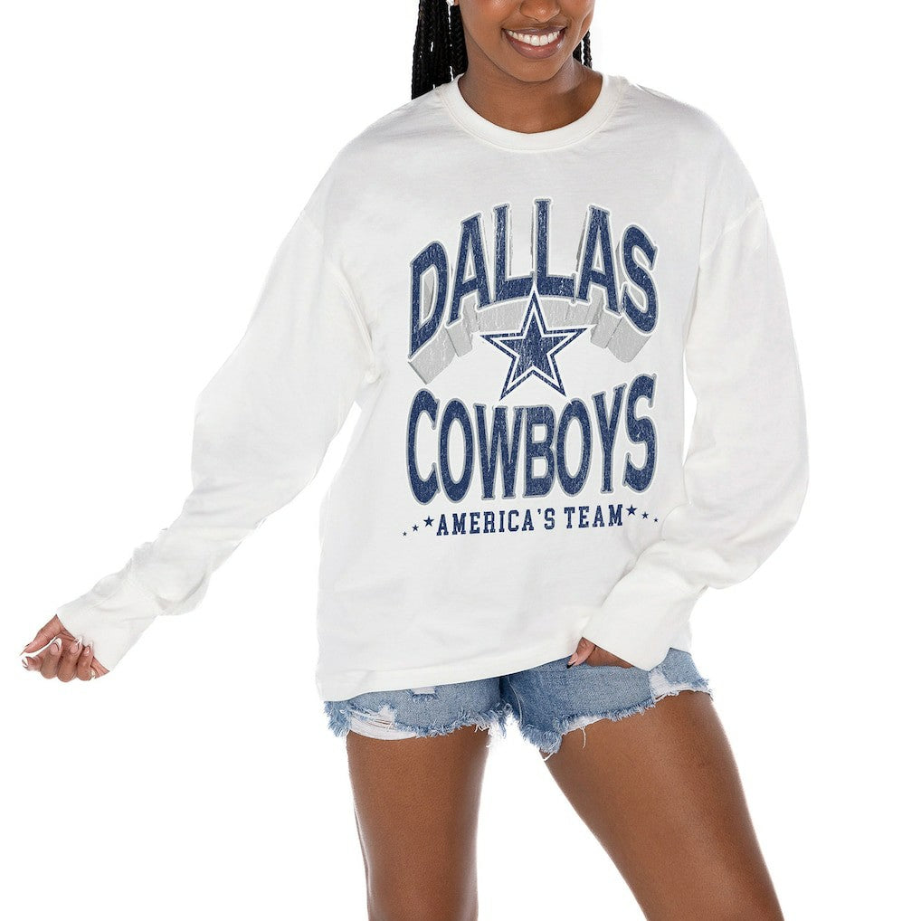 Dallas Cowboys Gameday Couture Women's Time Out Oversized Long Sleeve T-Shirt - White - NFL