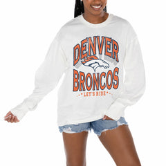 Denver Broncos Gameday Couture Women's Time Out Oversized Long Sleeve T-Shirt - White - NFL