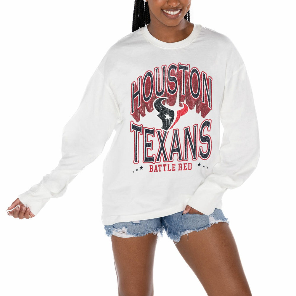 Houston Texans Gameday Couture Women's Time Out Oversized Long Sleeve T-Shirt - White - NFL