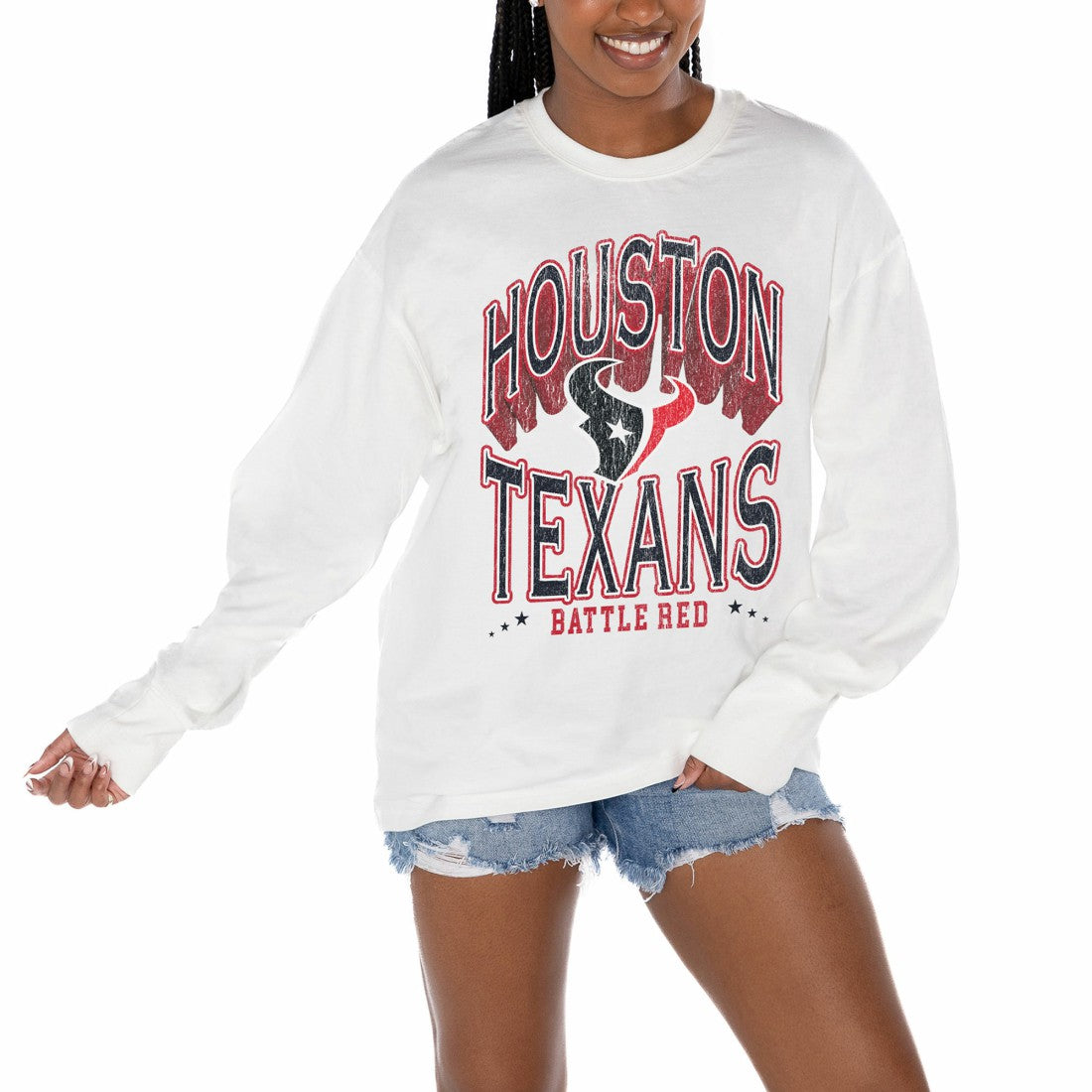 Houston Texans Gameday Couture Women's Time Out Oversized Long Sleeve T-Shirt - White - NFL