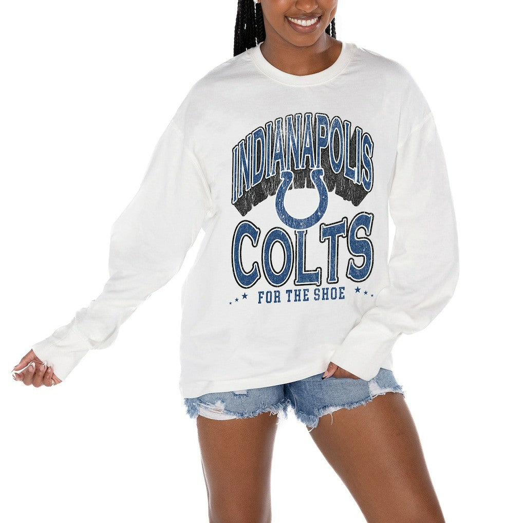 Indianapolis Colts Gameday Couture Women's Time Out Oversized Long Sleeve T-Shirt - White - NFL