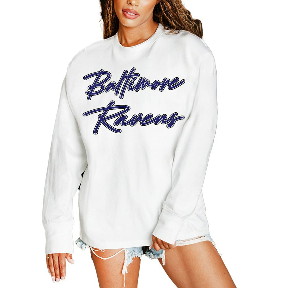 Baltimore Ravens Gameday Couture Women's Classic Comeback Oversized Long Sleeve T-Shirt - White - NFL