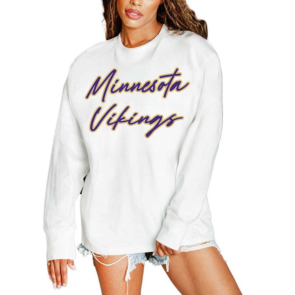 Minnesota Vikings Gameday Couture Women's Classic Comeback Oversized Long Sleeve T-Shirt - White - NFL