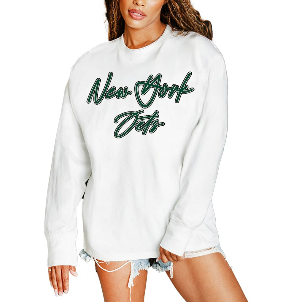 New York Jets Gameday Couture Women's Classic Comeback Oversized Long Sleeve T-Shirt - White - NFL