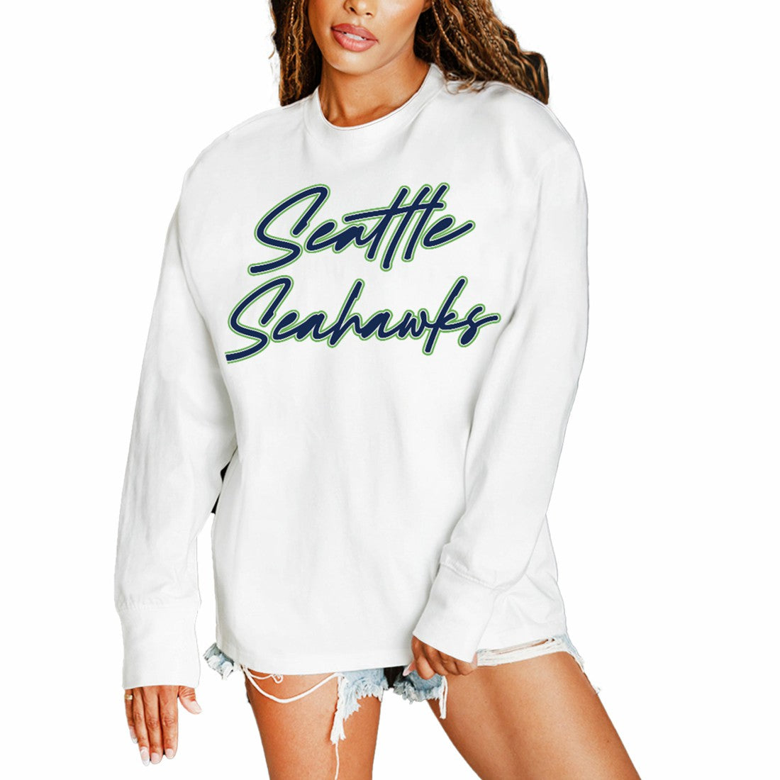 Seattle Seahawks Gameday Couture Women's Classic Comeback Oversized Long Sleeve T-Shirt - White - NFL