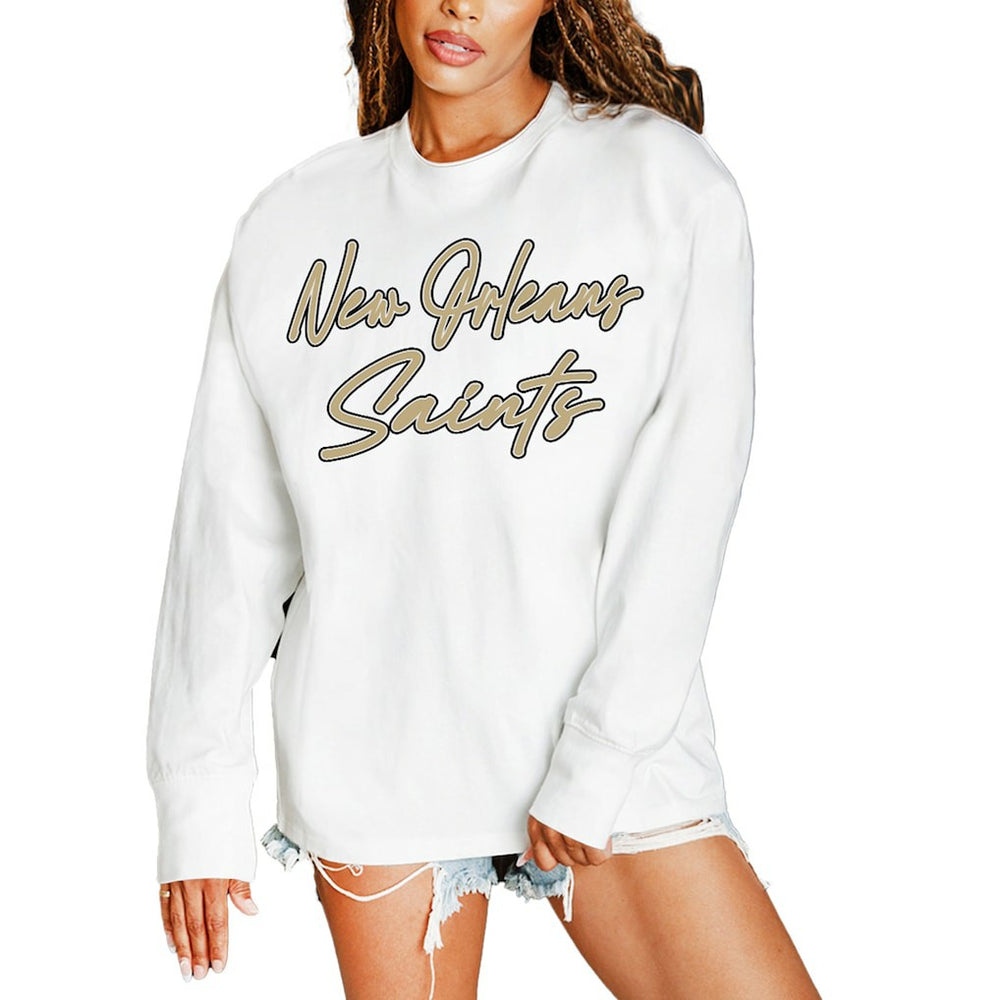 New Orleans Saints Gameday Couture Women's Classic Comeback Oversized Long Sleeve T-Shirt - White - NFL