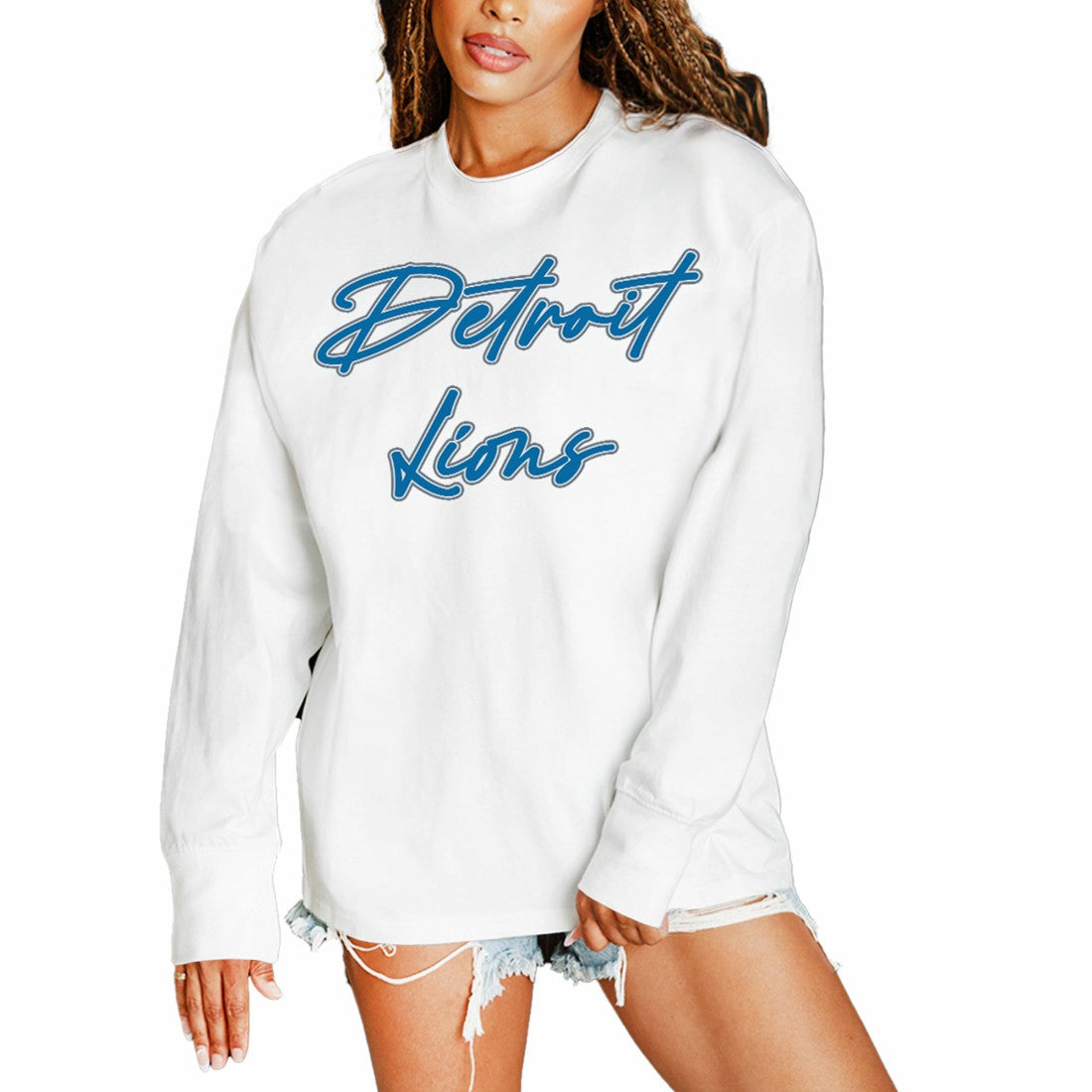Detroit Lions Gameday Couture Women's Classic Comeback Oversized Long Sleeve T-Shirt - White - NFL