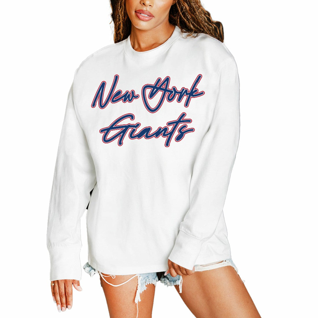 New York Giants Gameday Couture Women's Classic Comeback Oversized Long Sleeve T-Shirt - White - NFL