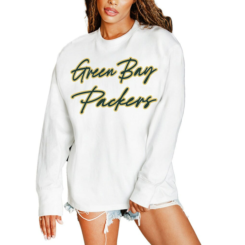 Green Bay Packers Gameday Couture Women's Classic Comeback Oversized Long Sleeve T-Shirt - White - NFL