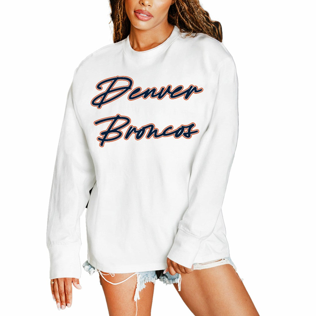 Denver Broncos Gameday Couture Women's Classic Comeback Oversized Long Sleeve T-Shirt - White - NFL