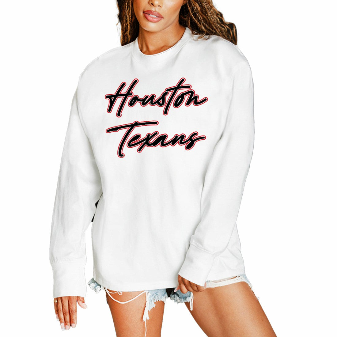 Houston Texans Gameday Couture Women's Classic Comeback Oversized Long Sleeve T-Shirt - White - NFL