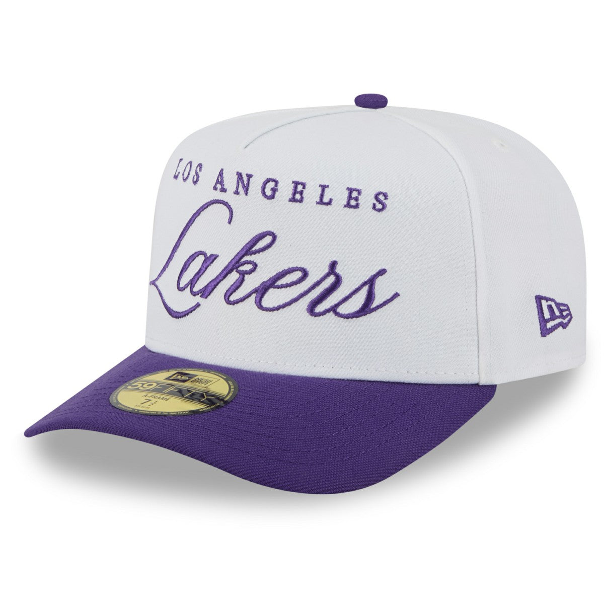 New Era Los Angeles Lakers 2025 NBA Draft A-Frame 59FIFTY Fitted Hat White/Purple