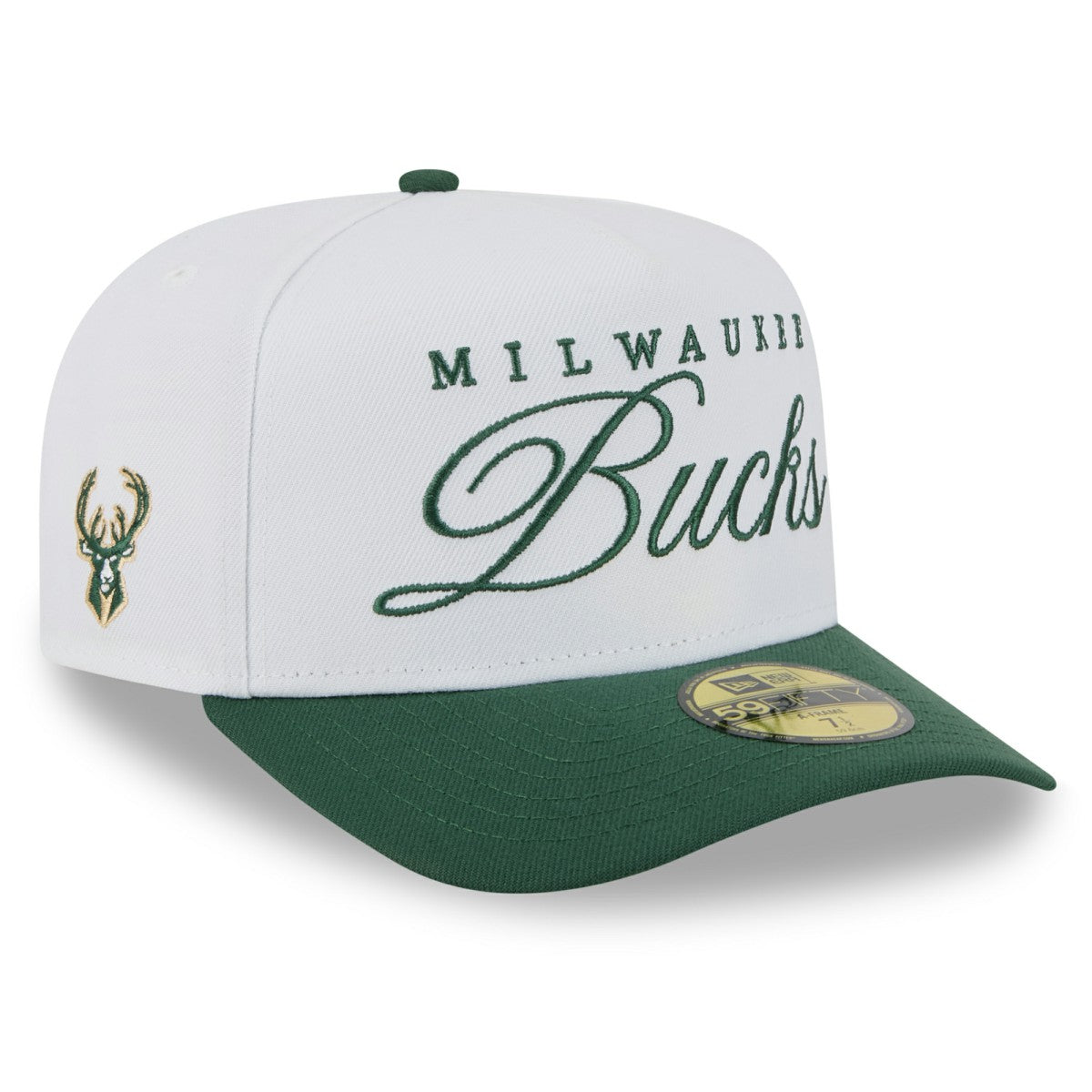 New Era Milwaukee Bucks 2025 NBA Draft A-Frame 59FIFTY Fitted Hat White/Hunter Green