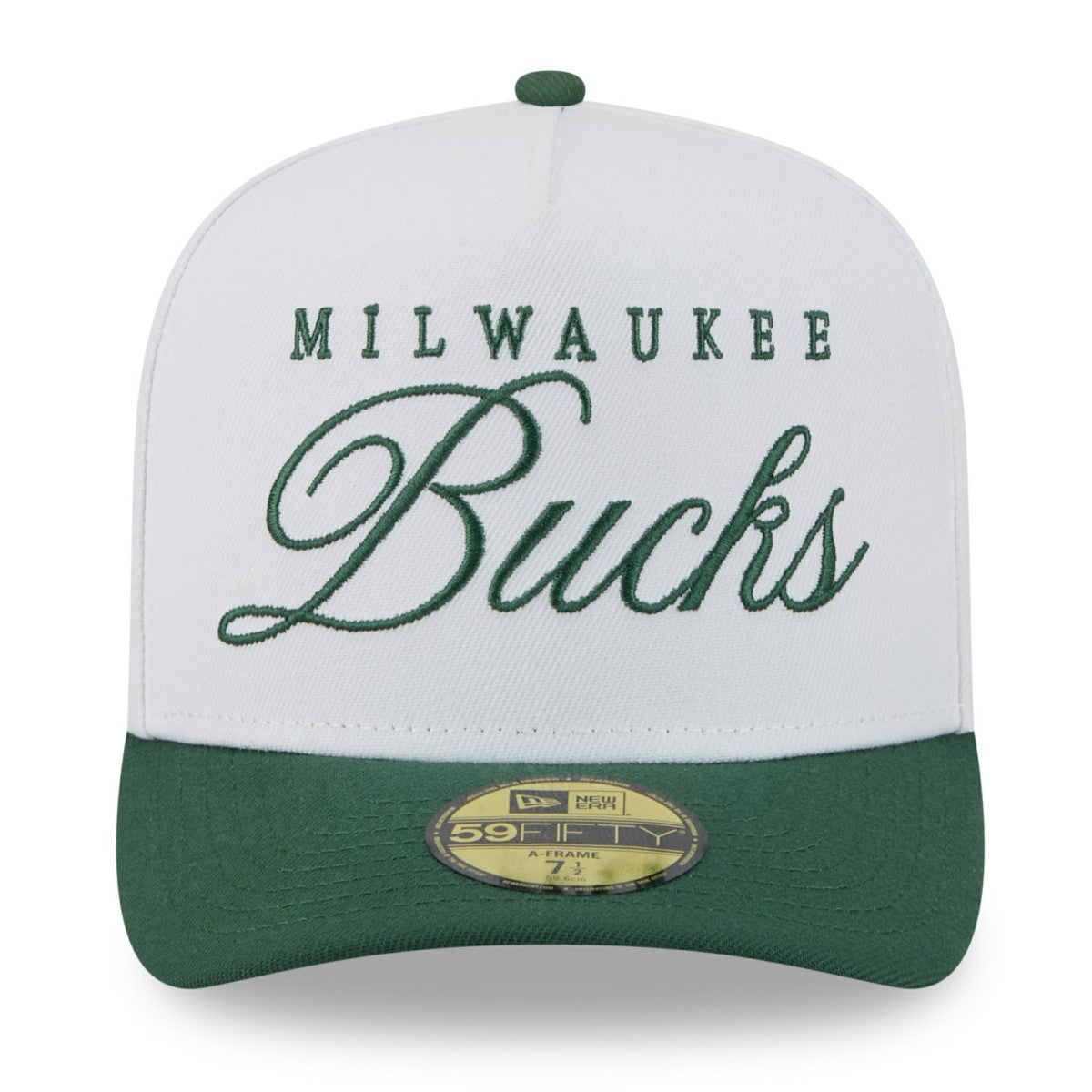 New Era Milwaukee Bucks 2025 NBA Draft A-Frame 59FIFTY Fitted Hat White/Hunter Green