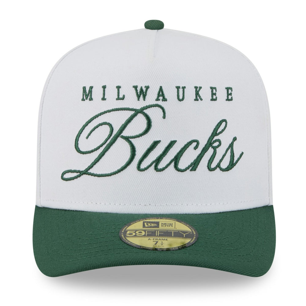 New Era Milwaukee Bucks 2025 NBA Draft A-Frame 59FIFTY Fitted Hat White/Hunter Green