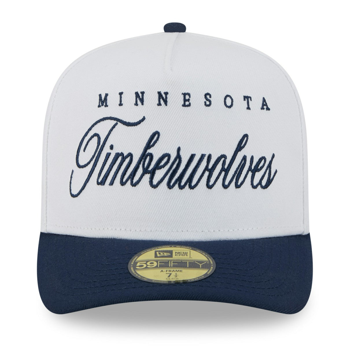New Era Minnesota Timberwolves 2025 NBA Draft A-Frame 59FIFTY Fitted Hat White/Navy