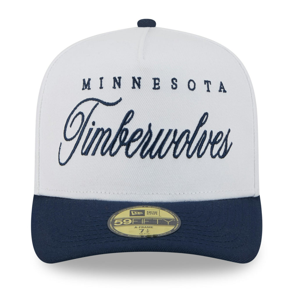 New Era Minnesota Timberwolves 2025 NBA Draft A-Frame 59FIFTY Fitted Hat White/Navy
