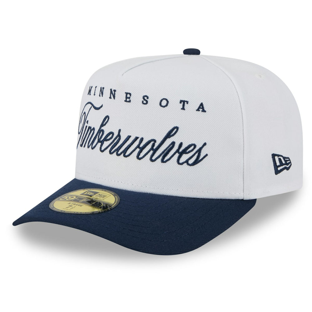 New Era Minnesota Timberwolves 2025 NBA Draft A-Frame 59FIFTY Fitted Hat White/Navy