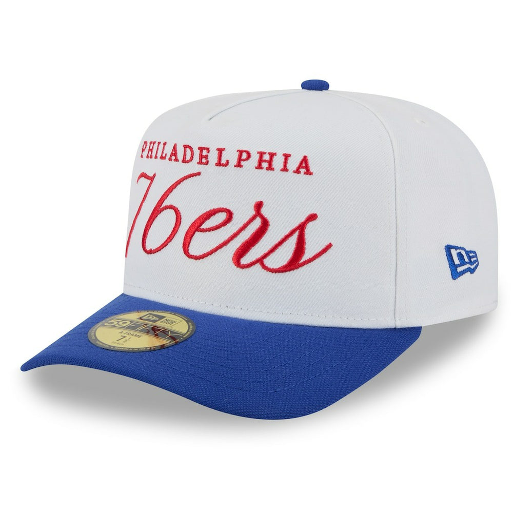 New Era Philadelphia 76ers 2025 NBA Draft A-Frame 59FIFTY Fitted Hat White/Royal