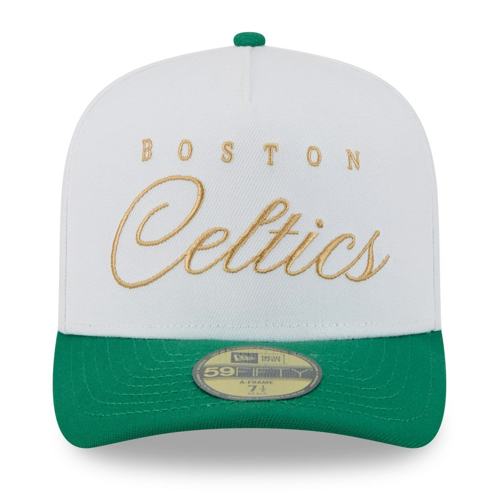 New Era Boston Celtics 2025 NBA Draft A-Frame 59FIFTY Fitted Hat White/Kelly Green