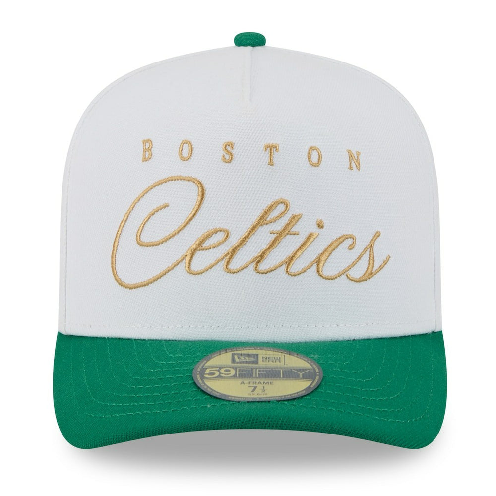 New Era Boston Celtics 2025 NBA Draft A-Frame 59FIFTY Fitted Hat White/Kelly Green