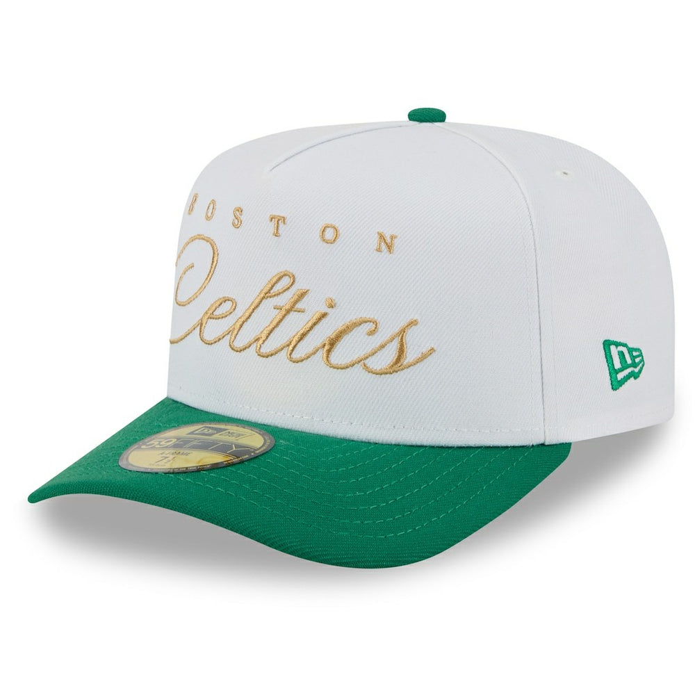 New Era Boston Celtics 2025 NBA Draft A-Frame 59FIFTY Fitted Hat White/Kelly Green