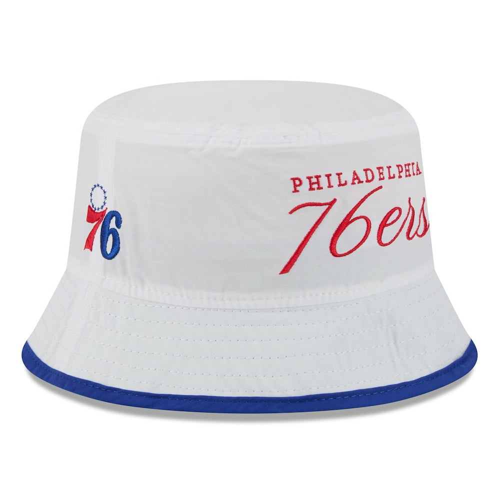 New Era Philadelphia 76ers 2025 NBA Draft Nylon Bucket Hat White/Royal