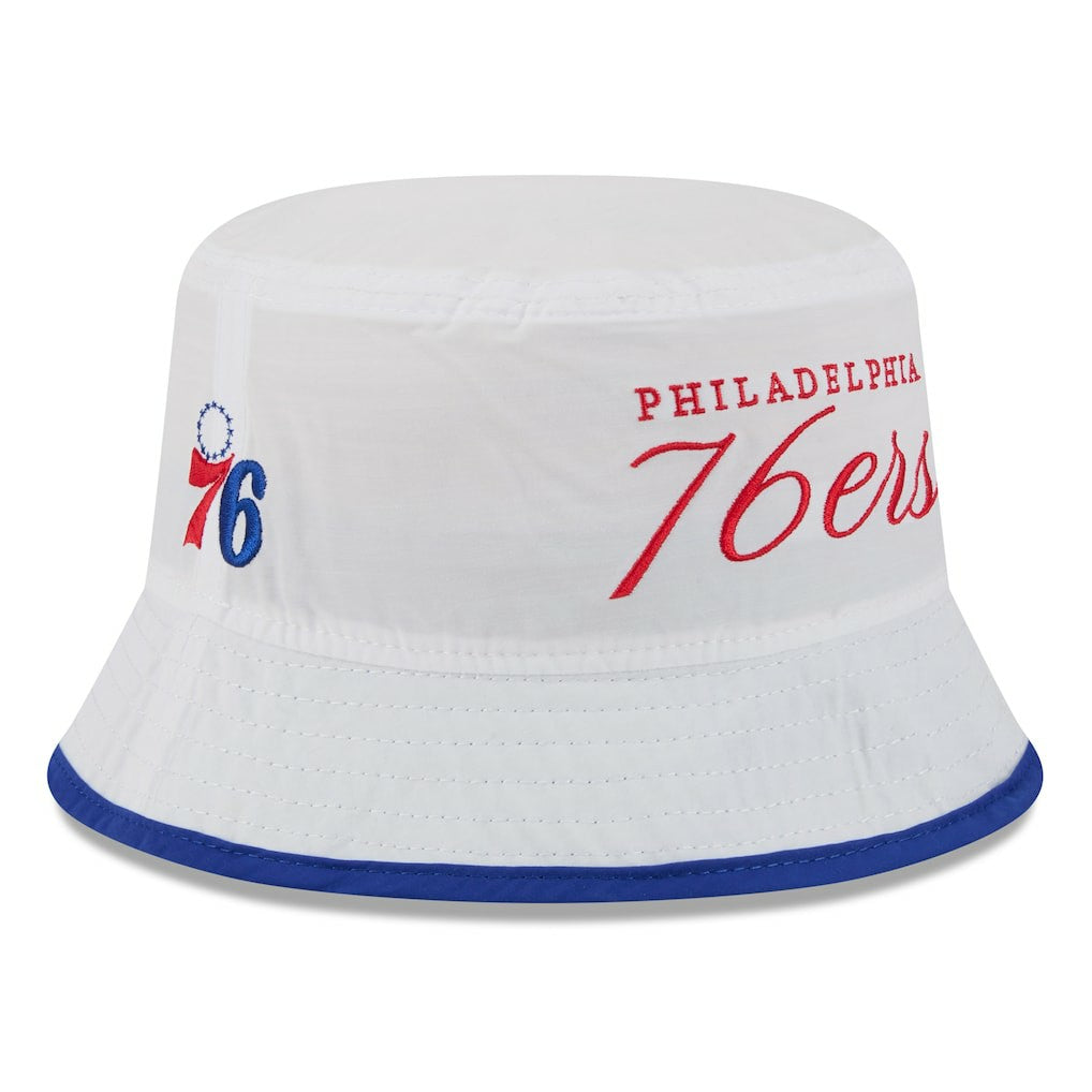 New Era Philadelphia 76ers 2025 NBA Draft Nylon Bucket Hat White/Royal
