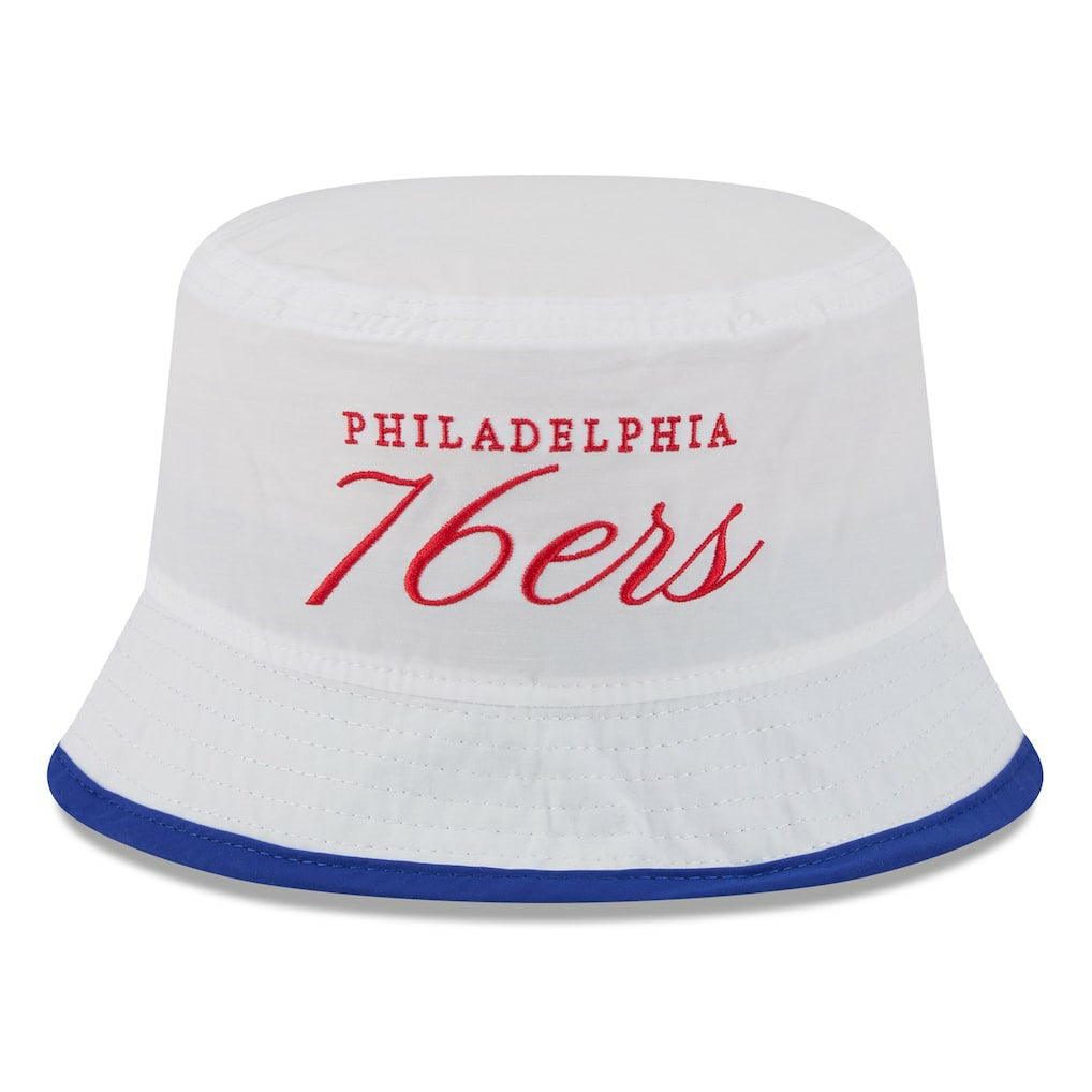 New Era Philadelphia 76ers 2025 NBA Draft Nylon Bucket Hat White/Royal