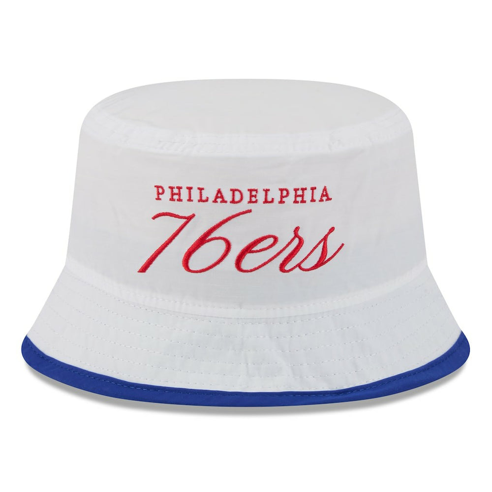 New Era Philadelphia 76ers 2025 NBA Draft Nylon Bucket Hat White/Royal
