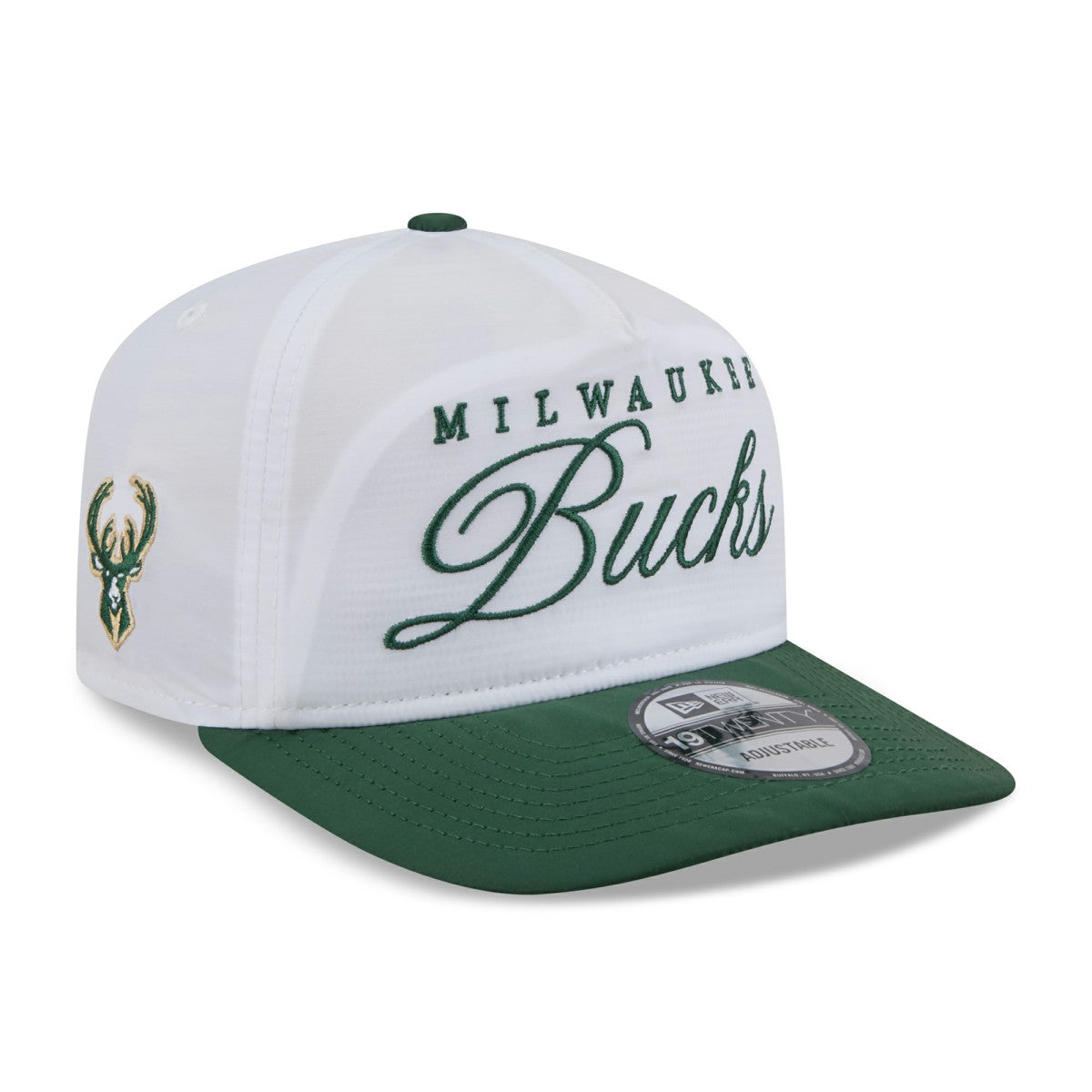 New Era Milwaukee Bucks 2025 NBA Draft On-Stage Nylon 19TWENTY Adjustable Hat White/Hunter Green