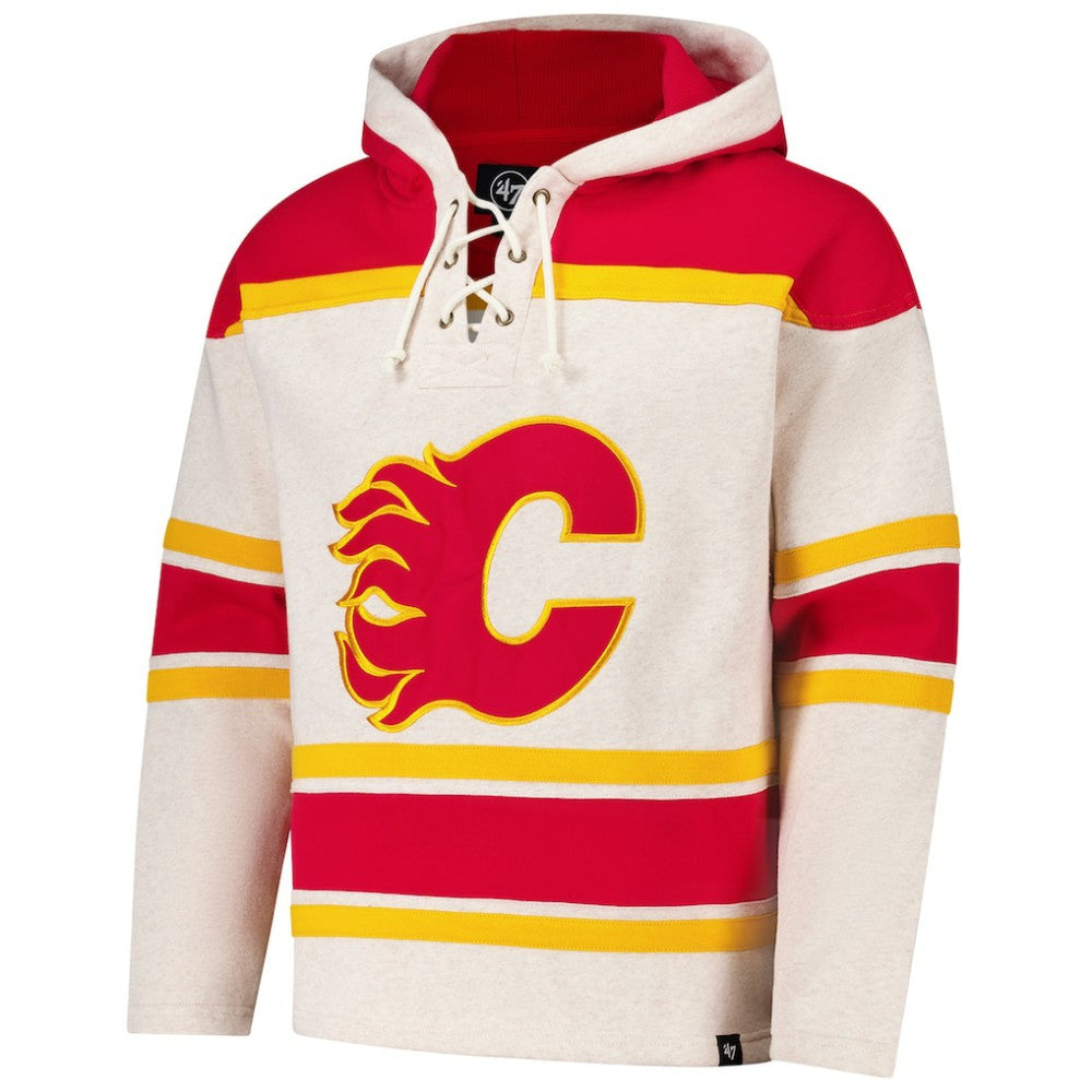 Calgary Flames '47 Rockaway Lacer Pullover Hoodie - Oatmeal | 47 brand near me
