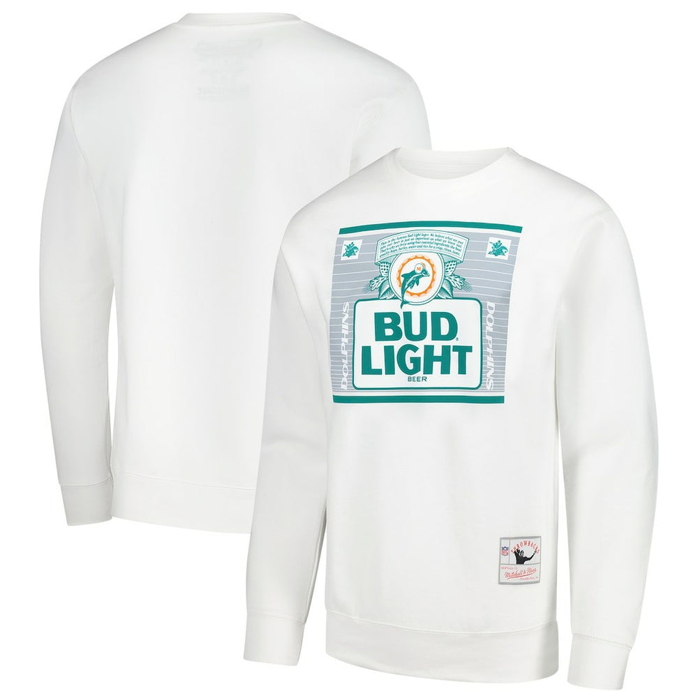 Miami Dolphins x Bud Light The Crest Pullover Sweatshirt - White - Mitchell & Ness
