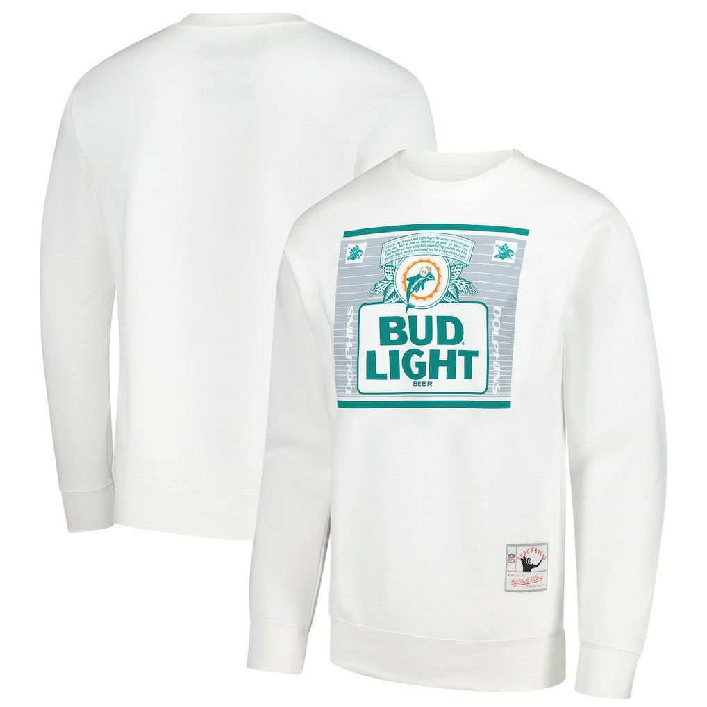 Miami Dolphins x Bud Light The Crest Pullover Sweatshirt - White - Mitchell & Ness