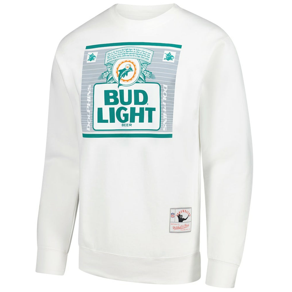 Miami Dolphins x Bud Light The Crest Pullover Sweatshirt - White - Mitchell & Ness