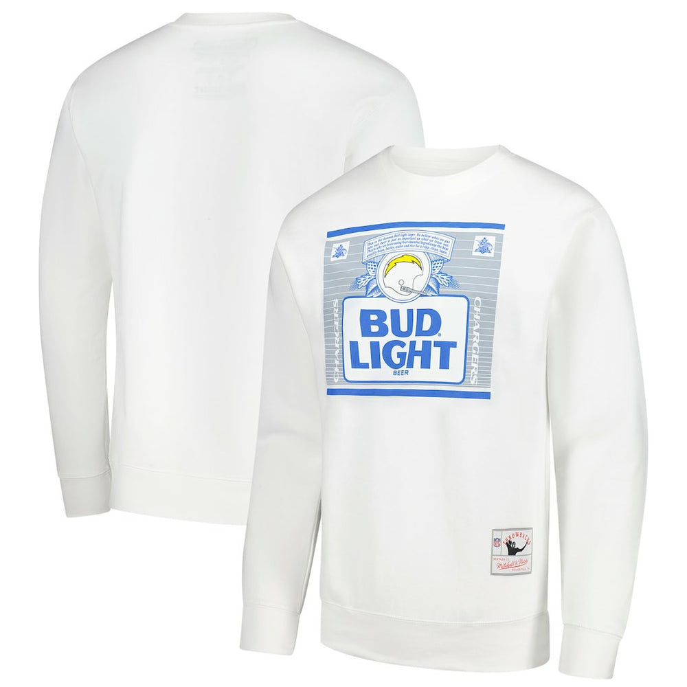 Los Angeles Chargers x Bud Light The Crest Pullover Sweatshirt - White - Mitchell & Ness