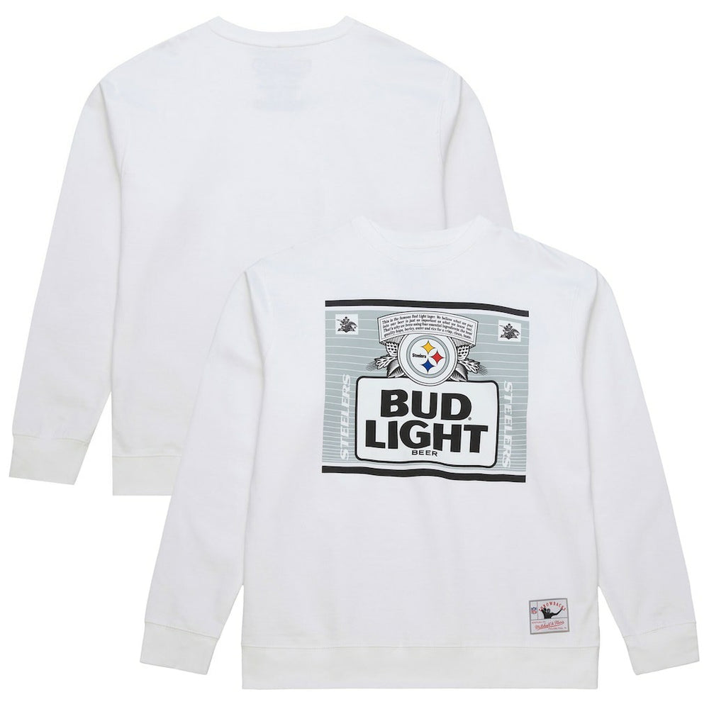 Pittsburgh Steelers x Bud Light The Crest Pullover Sweatshirt - White - Mitchell & Ness