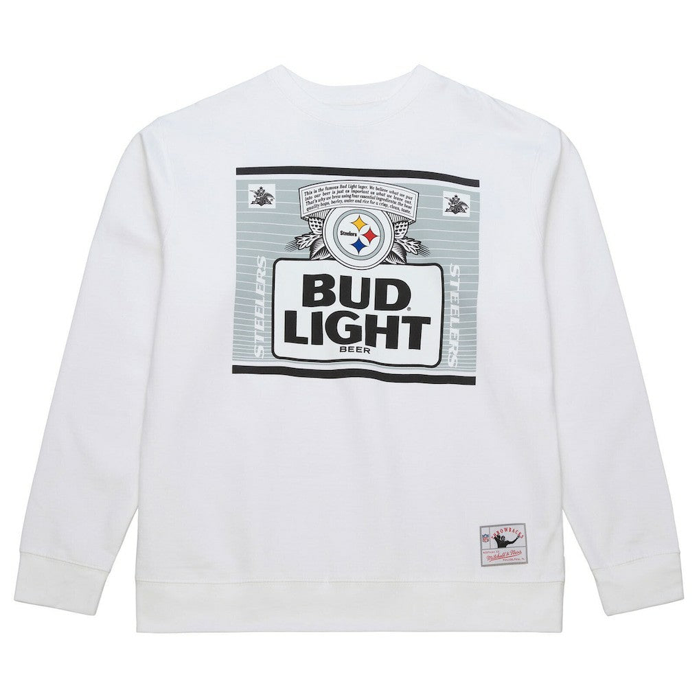 Pittsburgh Steelers x Bud Light The Crest Pullover Sweatshirt - White - Mitchell & Ness