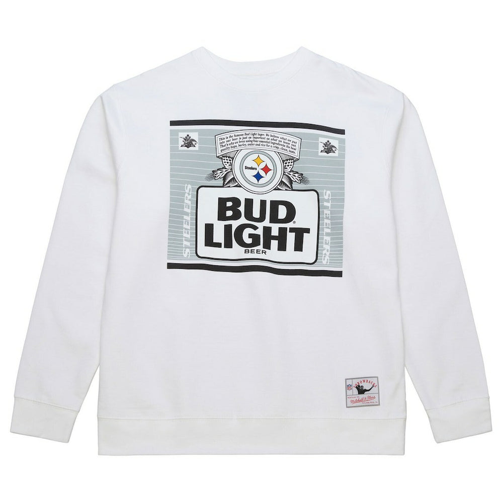 Pittsburgh Steelers x Bud Light The Crest Pullover Sweatshirt - White - Mitchell & Ness